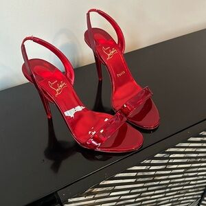 Christian Louboutin Astrid 100 Psych Red
Leather Slingback Sandals 38.5